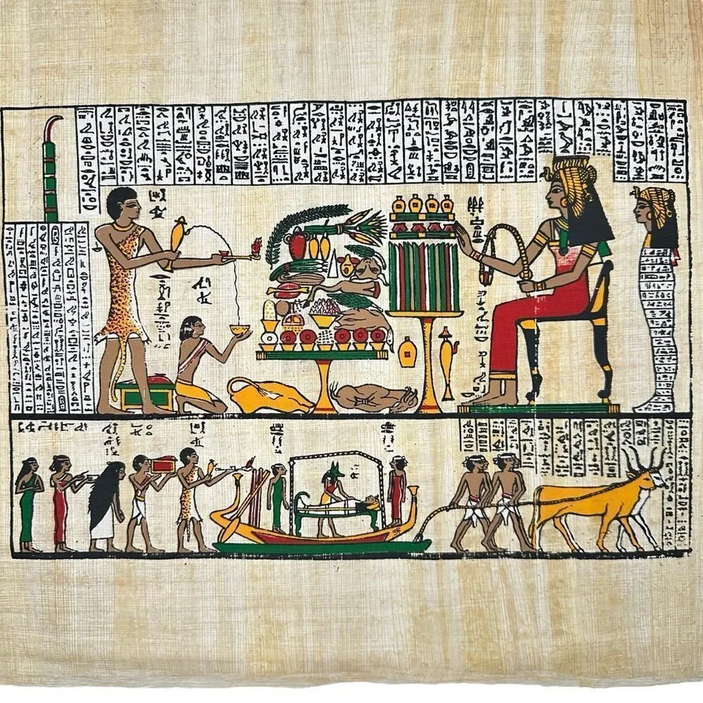 Vintage Egyptian Papyrus Painting Book of the Dead Anubis Osiris Hieroglyphics